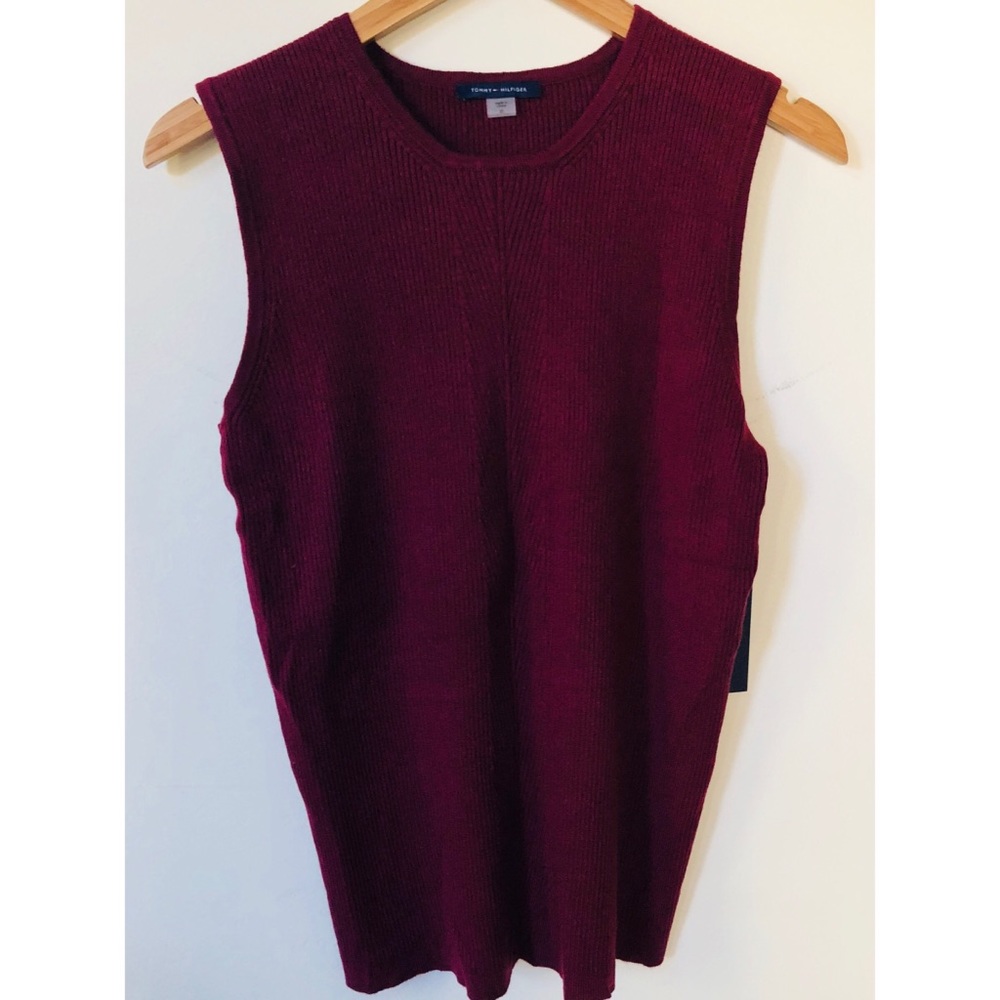 Tommy Hilfiger Burgundy ribbed Sleeveless Knit Top
